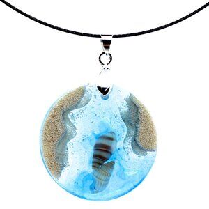 Seascape Necklace handmade in Canad Ocean theme resin pendant with metal choker